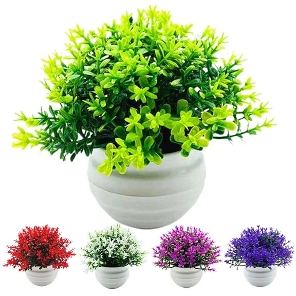 SPRING PARK Artificial Mini Potted Plants Fake Plastic Greenery in Pots Small Faux Topiary Grass Shrubs Houseplants for Centerpiece Desk Room House Office Decor Decoration