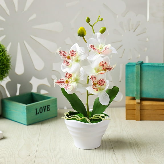 SPRING PARK Artificial Phalaenopsis Orchid in Pot Artificial Home Office Desk and Garden Decoration