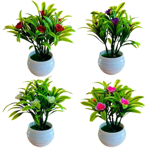 SPRING PARK Artificial Pot Flowers Potted Fake Flower Arrangements Small Faux Flower in Pots for Home Farmhouse Office Windowsill Table Centerpieces Shelf Decor