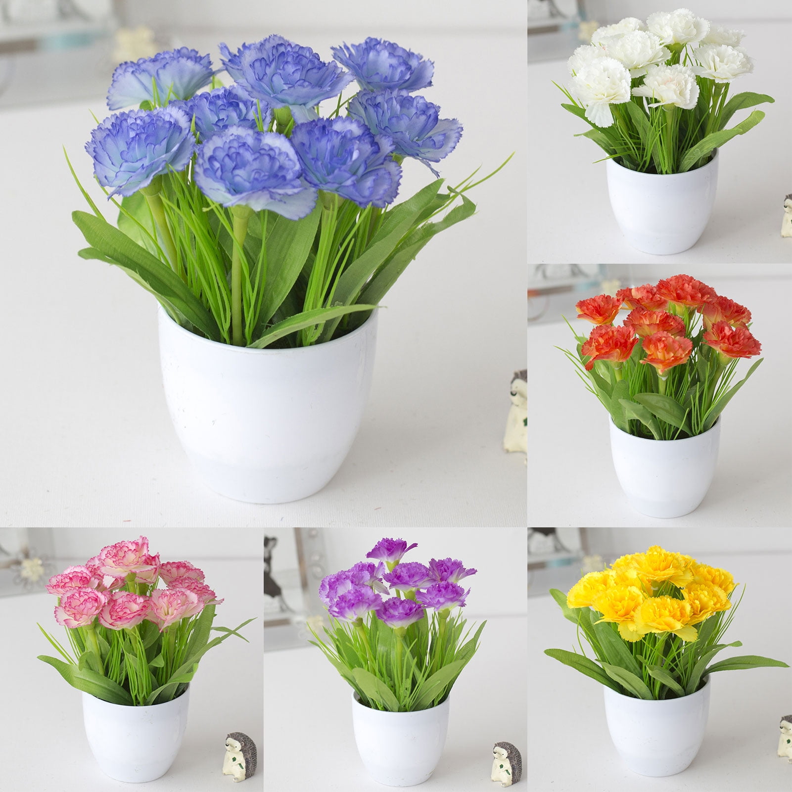 SPRING PARK Artificial Pot Flowers with Ceramic Potted Fake Flower