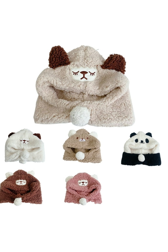 Baby Girls Boys Autumn Winter Thickened Cute Cartoon Panda Sheep Bear Shape Cap Children Unisex Knitted Soft Lamb Plush Outdoor Hat
