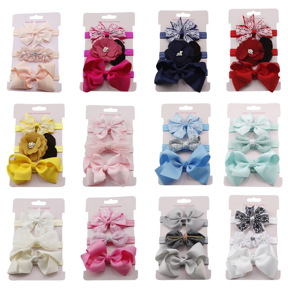 SPRING PARK Baby Girls Flower Bowknot Elastic Soft Headbands Hair Band ...