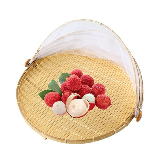 SPRING PARK Bamboo Hand-Woven Bamboo Food Serving Tent Basket Tray Mesh Storage Container Cover
