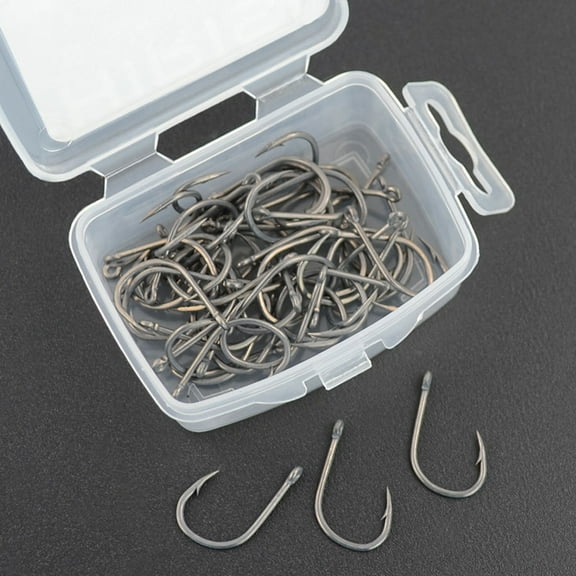 SPRING PARK Barbed Baitholder Fishing Hooks Set, 100PCS Long Shank Beak Bait Holder Hooks Saltwater Iron Offset Jig Fish Hooks Kit