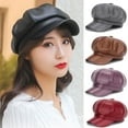 thumbnail image 1 of SPRING PARK Beret Caps for Women, Faux Leather Octagon Cabbie Painter Hat Beret Cap for Outdoor, 1 of 2