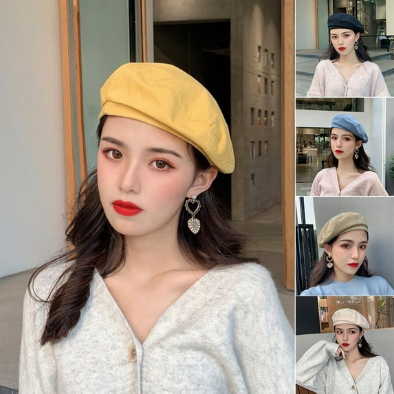 SPRING PARK Beret Hat Solid Color French Style Spring Sun Cap for Women Girls Lady