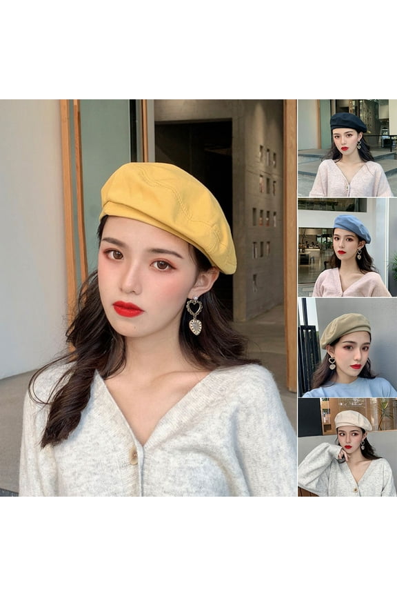 Beret Hat Solid Color French Style Spring Sun Cap for Women Girls Lady