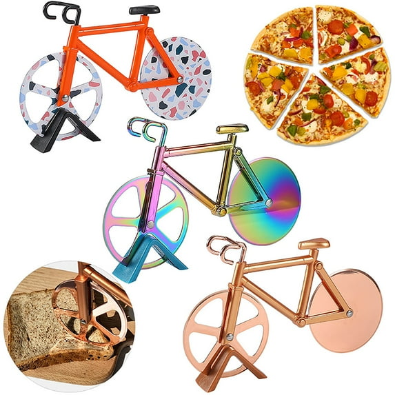 SPRING PARK Bicycle Pizza Cutter Dual Non stick Stainless Steel Bike Wheel Knife Slicer Tool