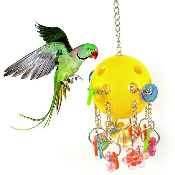 SPRING PARK Bird Chew Toy Plastic Hollow Ball Flower Shape Hanging Ringer Bell Colorful Swing Cage Toy for Small Medium Parrot Parakeet Conure Cockatiel Finch Cage Accessories