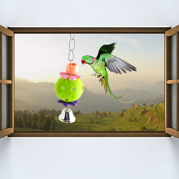 SPRING PARK Bird Hanging Ball with Bell Colorful Chewing Treat Toy for Parrot Parakeet Cockatiel Conure Lovebird