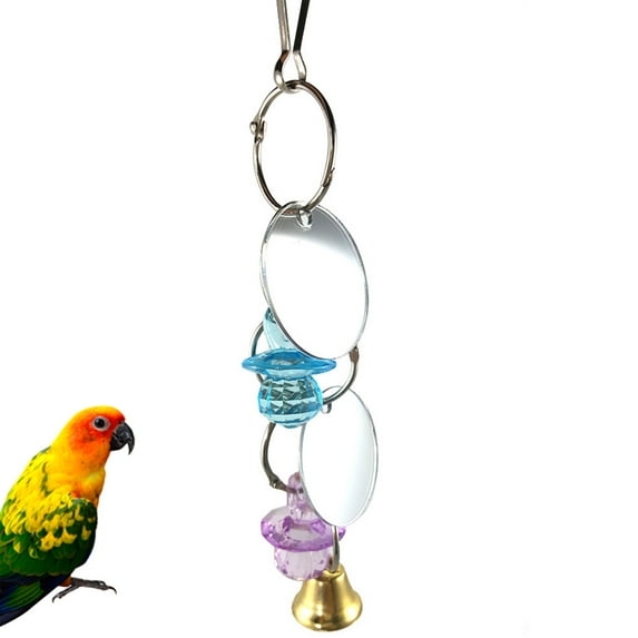 SPRING PARK Bird Mirror Toy Parrot Hanging Anti-Shatter Mirror Fun Play Toy with Bells for Parakeet Cockatiel Conure Budgie Lovebird Cockatoo Canary Finch Cage Accessories