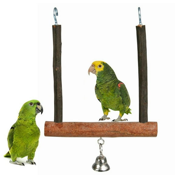 SPRING PARK Bird Perch Stand Platform Wood Hanging Swing Stand with Bell Paw Grinding Clean for Pet Parrot Rat Mouse Cage Accessories Exercise Toys