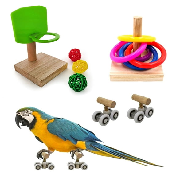 SPRING PARK Bird Puzzle Toys Parrot Bird Basketball Toy Mini Roller Skates Toy for Parrots Bird Intelligence Training Toys Parrot Educational Wooden Toys Set 3Packs