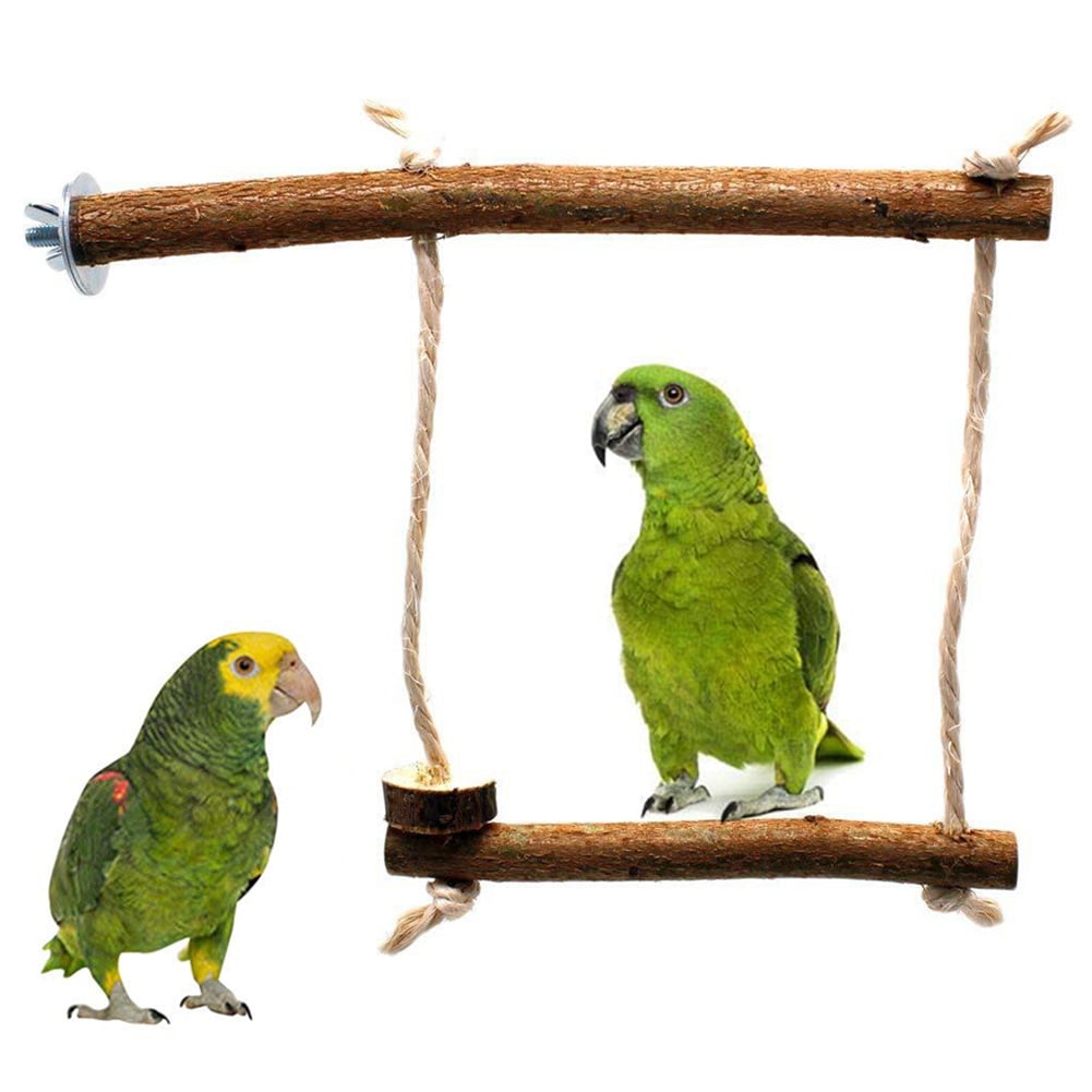 Image showcasing SPRING PARK Bird Swing Natural Wooden Cage Hammock Cotton Rope, Bird ...