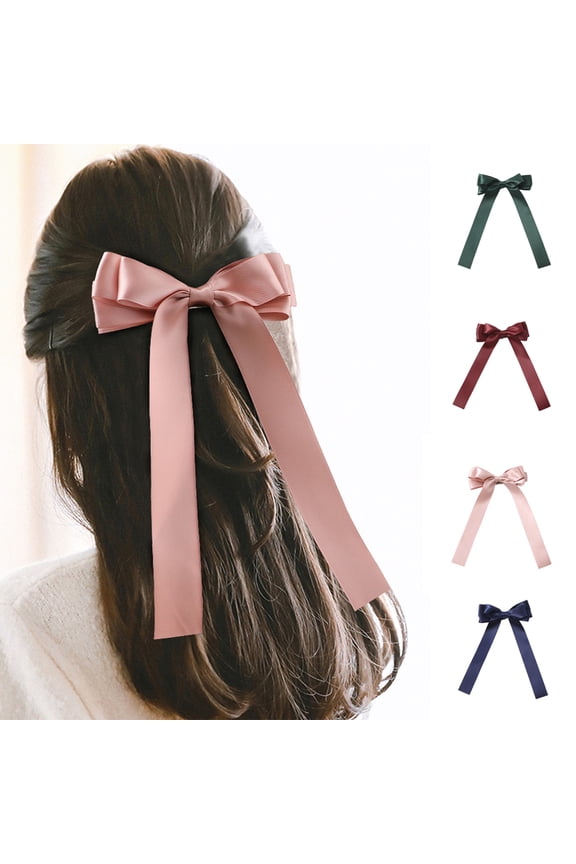 Bow Hair Clip Satin Barrette Hairpin Solid Color Ponytail Hair Accessories