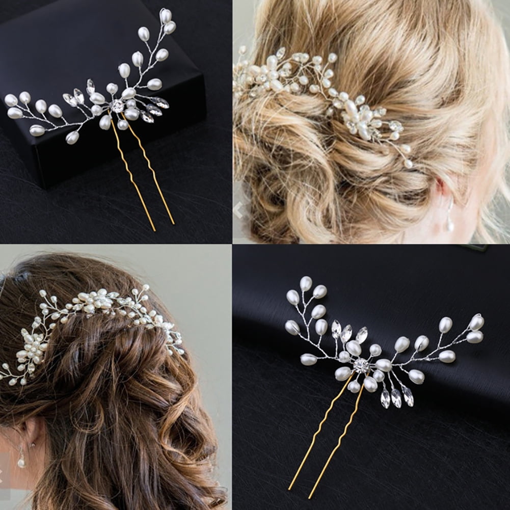 SPRING PARK Bridal Hair Pins Pearl Flower Clips Wedding Grip Crystal ...