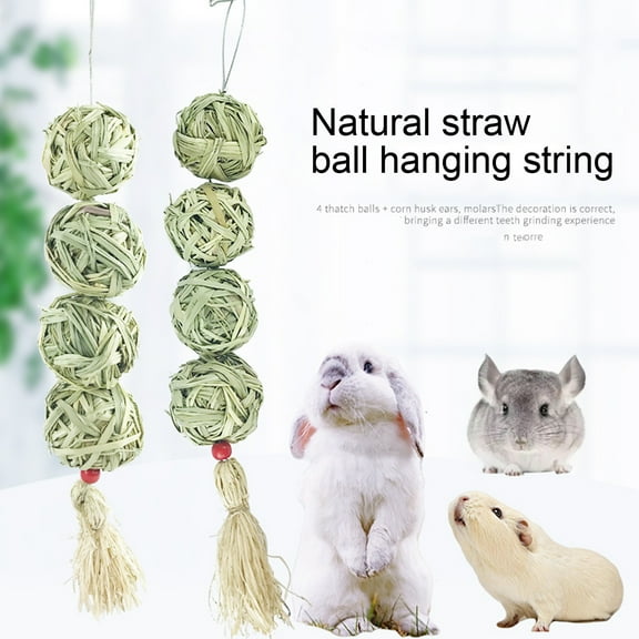 SPRING PARK Bunny Chew Toys for Teeth, Chewing Grass Ball Rabbits Improves Dental Health, Pet Snacks Toys with Grass Ball for Rabbits, Cats, Hamsters, Gerbils Birds
