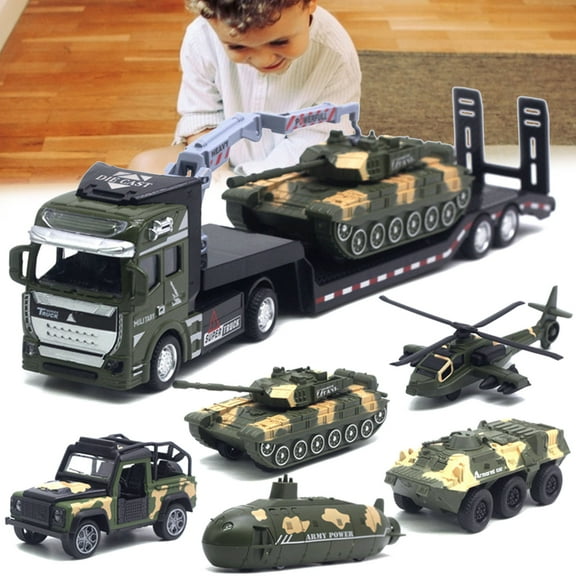 SPRING PARK Car Model Highly Simulated Gifts 1/50 Scale Transporter Car Trailer Alloy Model for Kids, Military Car Tank Airplane Submarine Model Toy, 12.99" x 1.97" x 2.76"