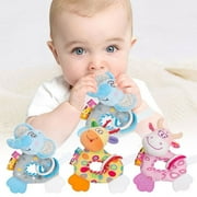 SPRING PARK Cartoon Cow Shape Infant Baby Teething Toys Food Grade Teether Toys for Boy and Girl, Rattle Toy