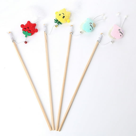 SPRING PARK Cartoon Fruit Animal Doll Teaser and Exerciser for Cat and Kitten - Cat Toy Interactive Cat Wand with Bell