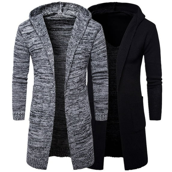 SPRING PARK Casual Men Solid Color Long Sleeve Pockets Thick Knitted Cardigan Hooded Gentle Coat