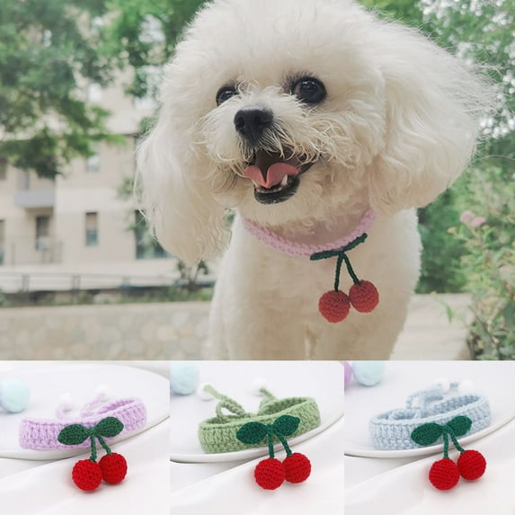 SPRING PARK Cat Collar Cute Woolen Yarn Hand Knitted Collar with Pendant Pet Adjustable Costume Puppy Accessories Scarf for Cats Small Dogs