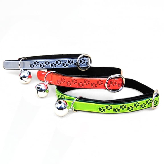 SPRING PARK Cat Kitten Pet Adjustable Soft Reflective Footprints Collar with Bell