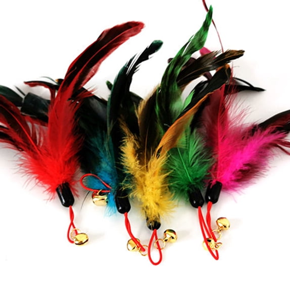 SPRING PARK Cat Toys Feather Easy to Install Not Easy to Break Cat's Favorite Toy Teaser Bell Interchangeable Feather Head
