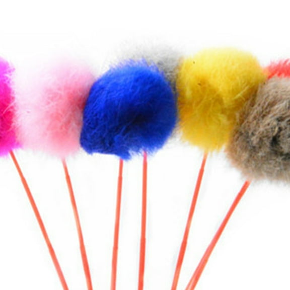 SPRING PARK Cat Toys Interactive Cat Wands Teaser Kitten Toys Cat Stick with Faux Rabbit Fur Fluffy Ball for Cat Kitten Having Fun Exercise Playing
