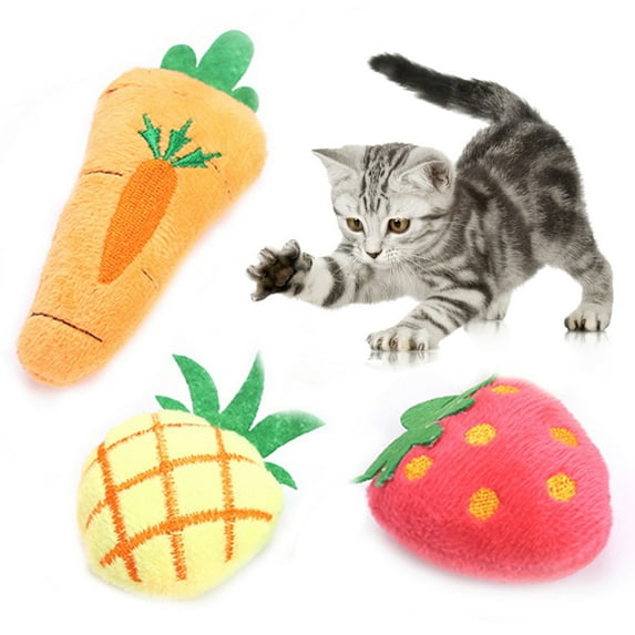 SPRING PARK Catnip Plush Cat Toy, Cat Chewing Teeth Clean Grinding Kitty Creative Carrot Pineapple Strawberry Shape Scratch Pet Catnip Chew Toys Interactive for Indoor Cats