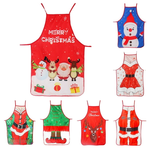 SPRING PARK Chistmas Apron, Holiday Kitchen Apron Christmas Santa Claus/Elk/Snowman Style Decoration Apron for Christmas Dinner Party Cooking Baking Crafting House Cleaning Kitchen
