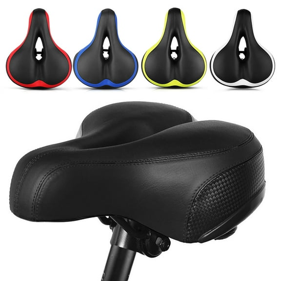 SPRING PARK Comfortable Bike Seat- Wide Bicycle Saddle Padded Soft Bike Cushion with Shock Absorbing Reflective Universal Fit for Indoor/Outdoor Bikes with Reflective Strip