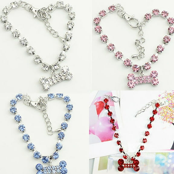 SPRING PARK Cute Bone Heart Pendant Dog Necklace Bling Rhinestones Decor for Pets Cats Small Dogs Girl Teacup Chihuahua Yorkie Clothes Costume Outfits