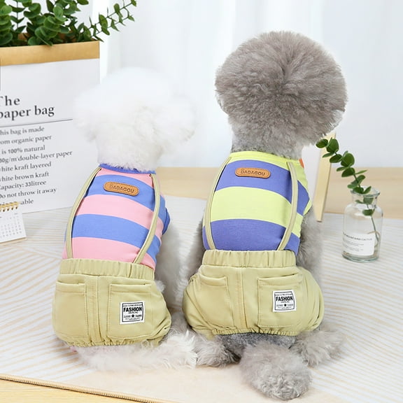 SPRING PARK Cute Dog Overall Stripe Jumpsuits Pet Clothes For Cat Puppy