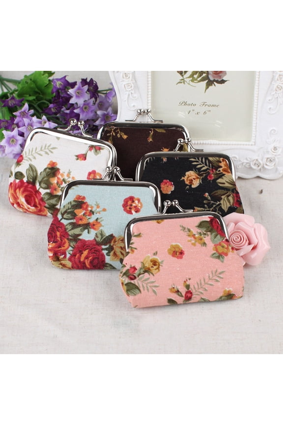 Cute Floral Buckle Coin Purses Vintage Pouch Kiss-lock Change Purse Wallets
