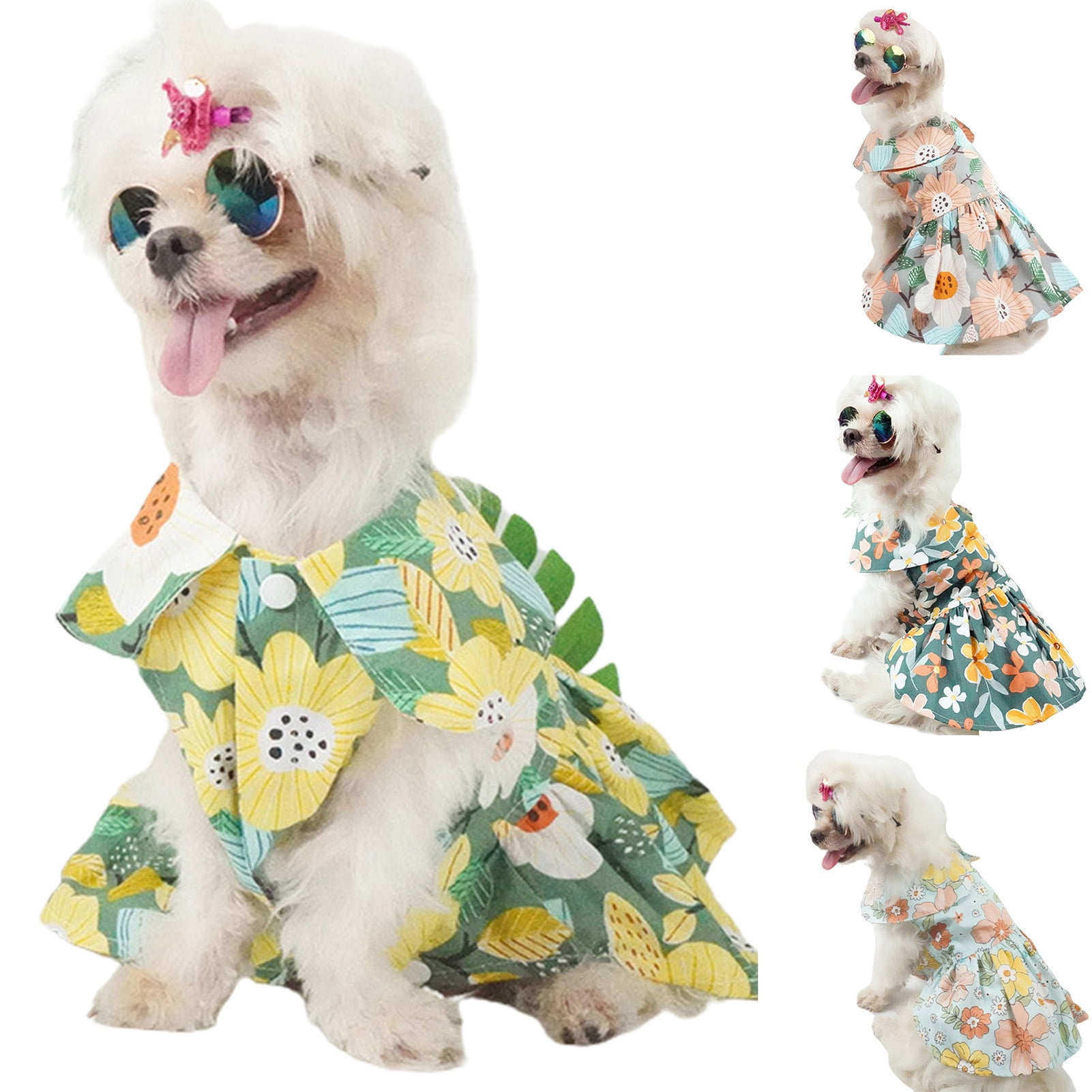 SPRING PARK Cute Flower Pattern Dog Dress Breathable Pet Clothing Pet ...