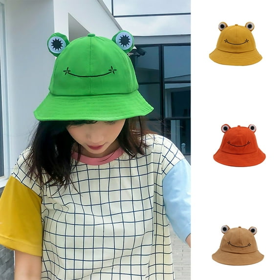 SPRING PARK Cute Frog Bucket Sun Hat Funny Summer Packable Fisherman Cotton Hat Unisex for Girls Kids
