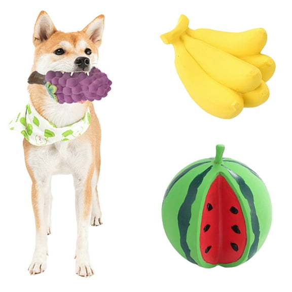 SPRING PARK Cute Grape Banana Watermelon Pet Dog Treat Puppy Chew Toy Squeaky Soft Latex Play Sound Teeth Toys Gift