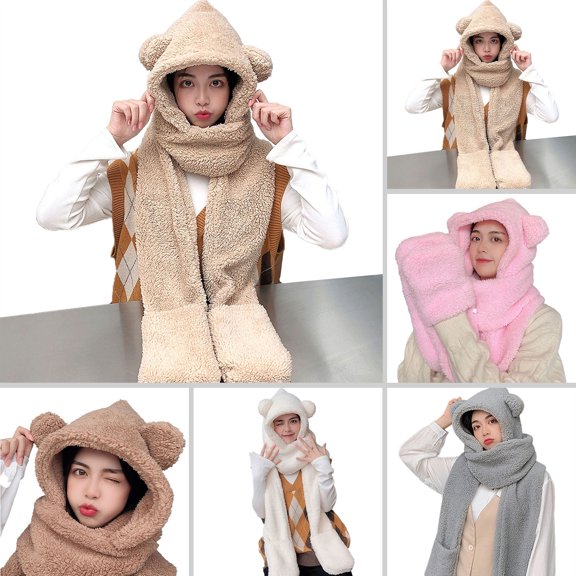 SPRING PARK Cute Plush Women Girls Fashion Winter Warm Knitted Hat All-match Scarf Hat Scarf For Kid Adult