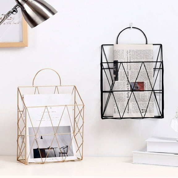 SPRING PARK Decorative Modern Iron Wall Mount Magazine Holder, Organizer - Space Saving Compact Rack for Magazines, Books, Newspapers, Tablets, Laptops in Bathroom, Family Room, Office