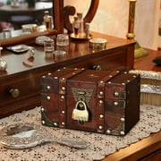 SPRING PARK Decorative Small Wooden Storage Trunk, Wood Suitcase Chest Old-Fashioned Antique Box