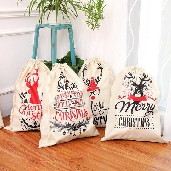SPRING PARK Deer Pattern Drawstring Linen Christmas Gift Bag, 65cm x 47cm