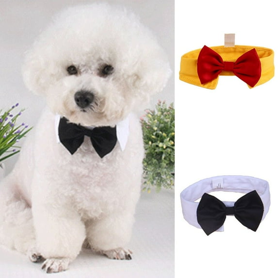 SPRING PARK Dog Bow Tie Neck Acccessory Necklace Collar Puppy Magic Sticker Closure Pet Dickie Bow for Pet