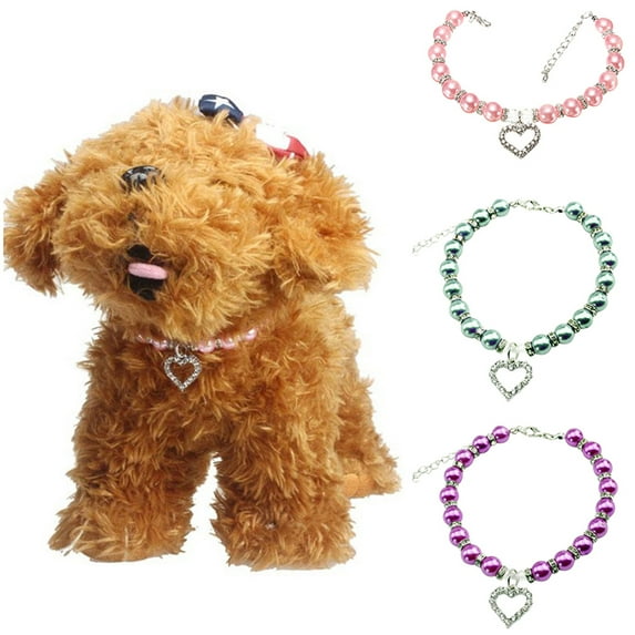 SPRING PARK Dog Cat Faux Pearls Necklace Collar Bling Accessories Love Charm Pendant Pet Puppy Jewelry for Female Puppy Chihuahua Yorkie Adjustable