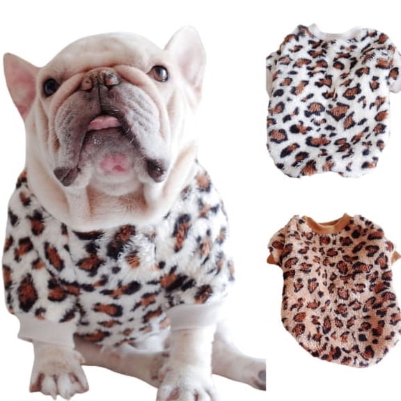 SPRING PARK Dog Jacket Leopard Print Pattern Dog Clothes Coral Fleece Warm Pet Vest for Fall Winter