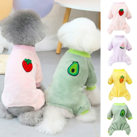 SPRING PARK Dog Pajamas Adorable Puppy Clothes Fruit Pattern Jumpsuit Pjs Pet Apparel Soft Fleece Cat Coat