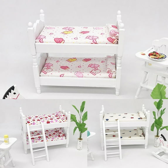 SPRING PARK Dollhouse Bed Realistic Smallest Details Wooden Miniature Size Dollhouse Accessory for Birthday