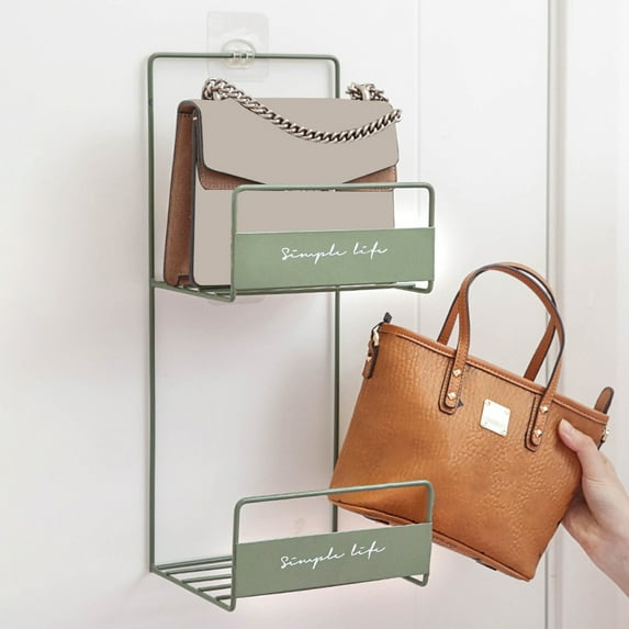 SPRING PARK Double-Layer Closet Purse Organizer, Hanging Handbag Organizer for Closet Heavy-Duty Mesh Shelves Handbag Storage Bag Closet Purse Storage