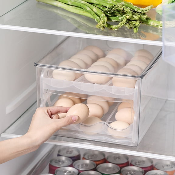 SPRING PARK Egg Holder for Refrigerator, Pull Out Egg Refrigerator Drawer with Slide Design, Adjustable Egg Holder Storage Container
