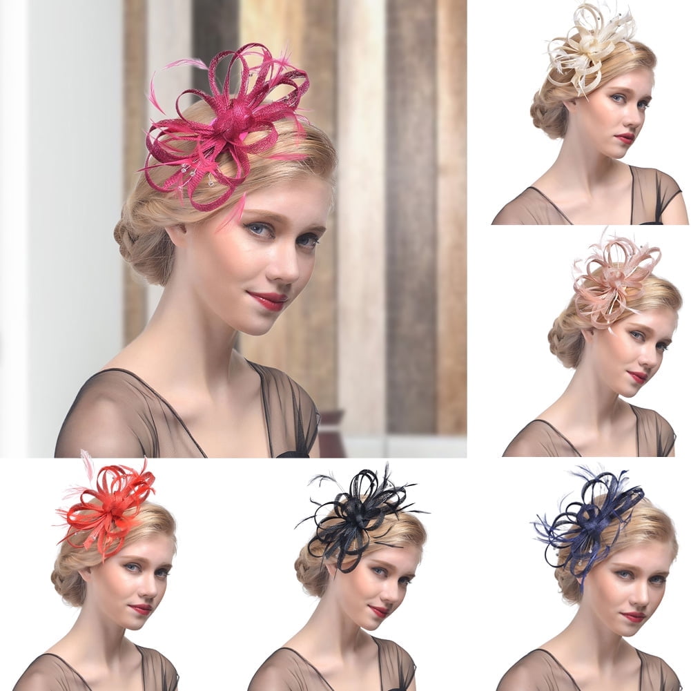 SPRING PARK Fascinators Hats for Women Tea Party Hair Clip Tea Party Hats Feather Wedding Bridal